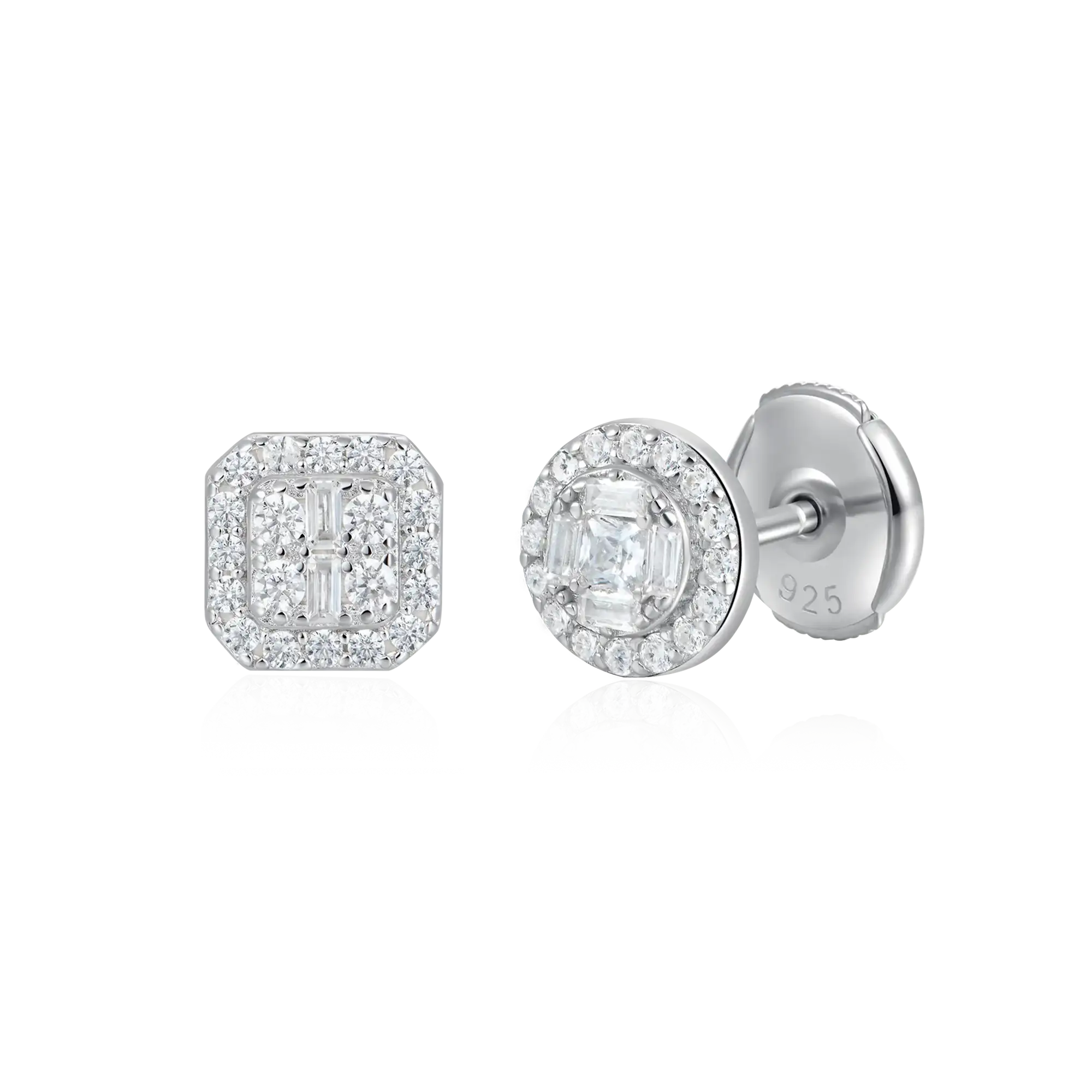 S925 Baguette Mix Halo Stud Earring Set
