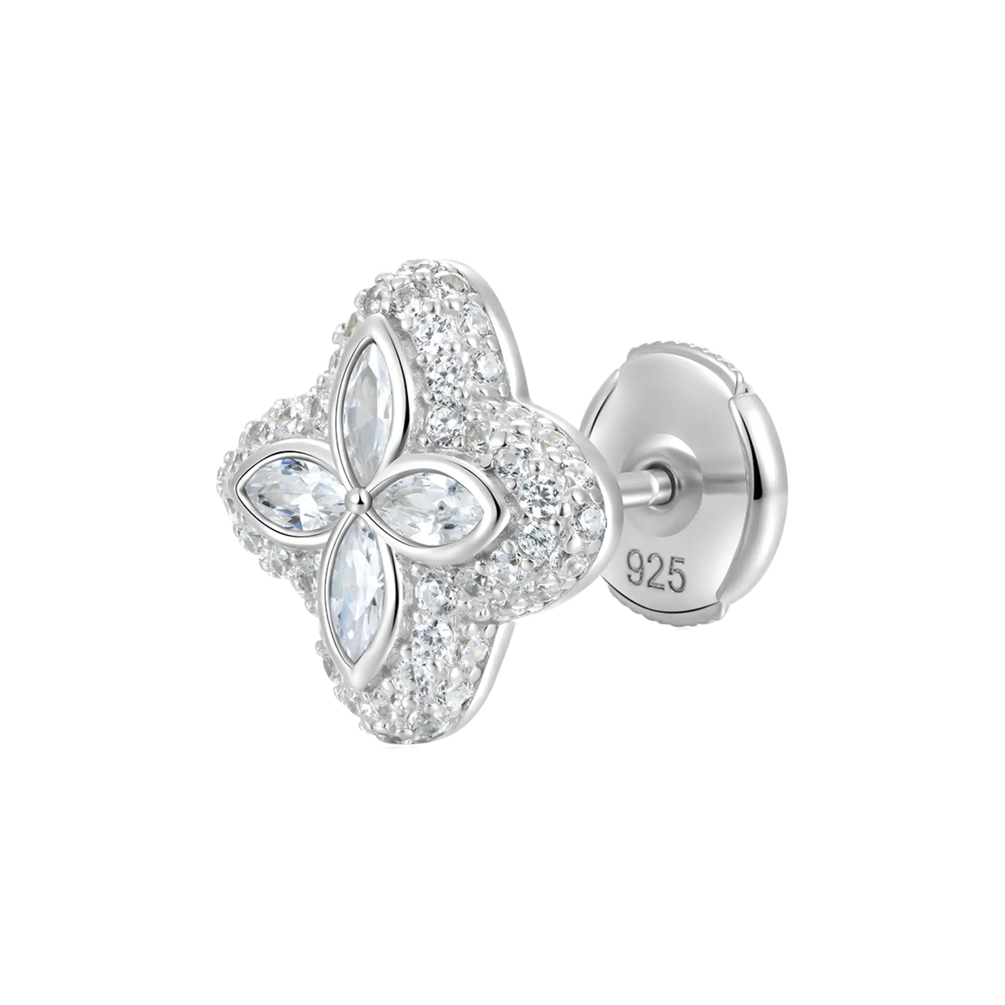 S925 Iced Luminous Clover Earrings - White Diamond
